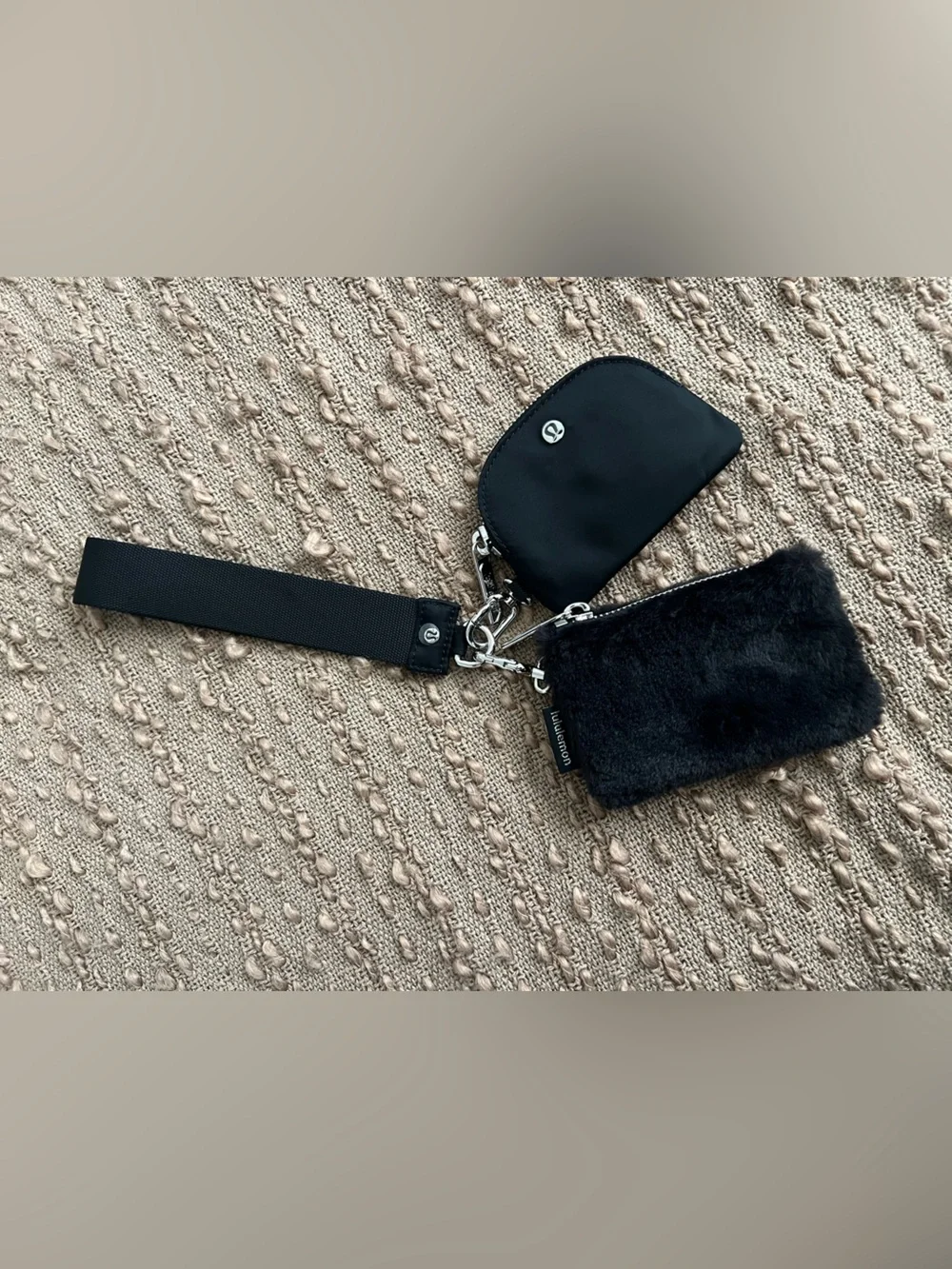 lululemon athletica Black Faux Fur & Zip Wristlet Keychain Set